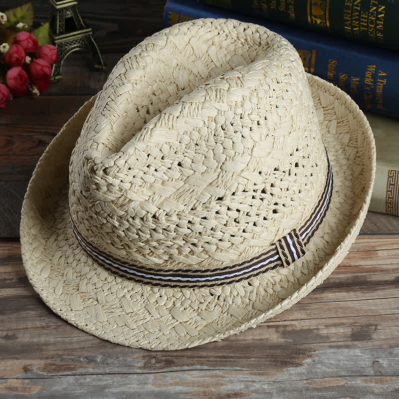 Unisex Boho Beach Handwork Summer Straw Fedora Hat - Image 2
