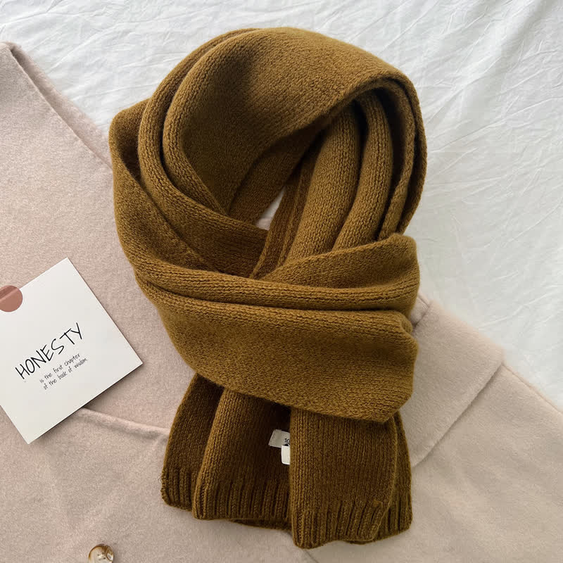 Unisex Classic Solid Color Knit Wool Scarf - Image 11