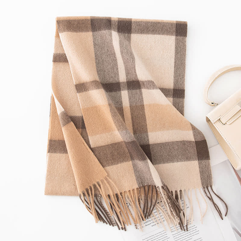 Unisex Color Blocking Plaid Cashmere Scarf - Image 10