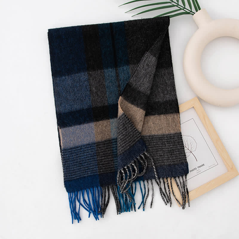 Unisex Color Blocking Plaid Cashmere Scarf - Image 39