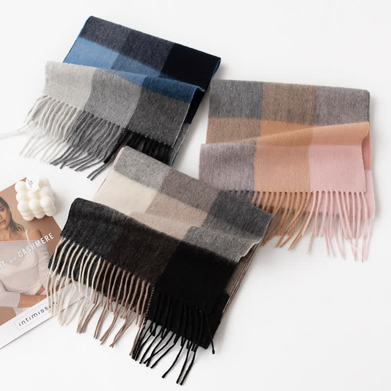 Unisex Color Blocking Plaid Cashmere Scarf - Image 5