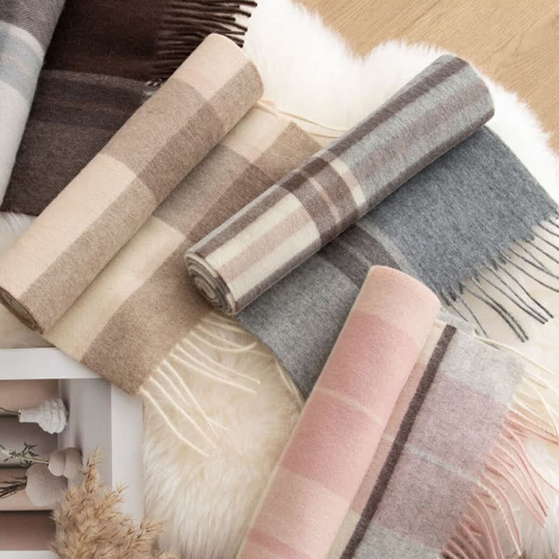 Unisex Color Blocking Plaid Cashmere Scarf - Image 6