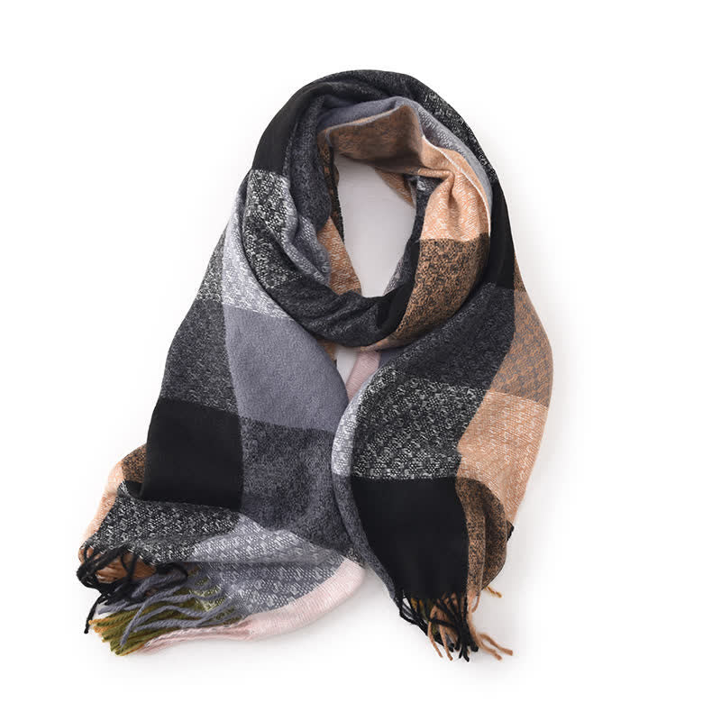 Unisex Contrasting Colors Checked Elegant Fringe Scarf - Image 9
