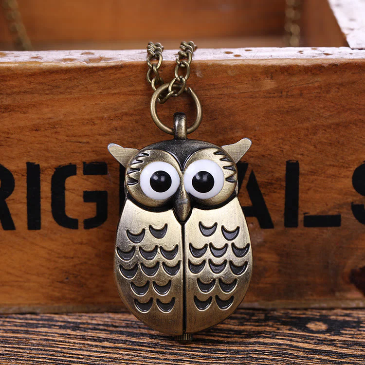 Unisex Cute Owl Retro Quartz Pocket Watch Long Chain - Image 2