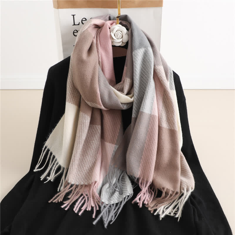 Unisex Fringed Plaid Striped Winter Warm Scarf - Image 13
