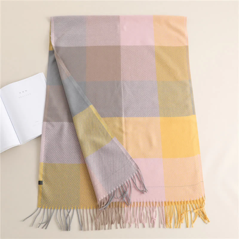 Unisex Fringed Plaid Striped Winter Warm Scarf - Image 16