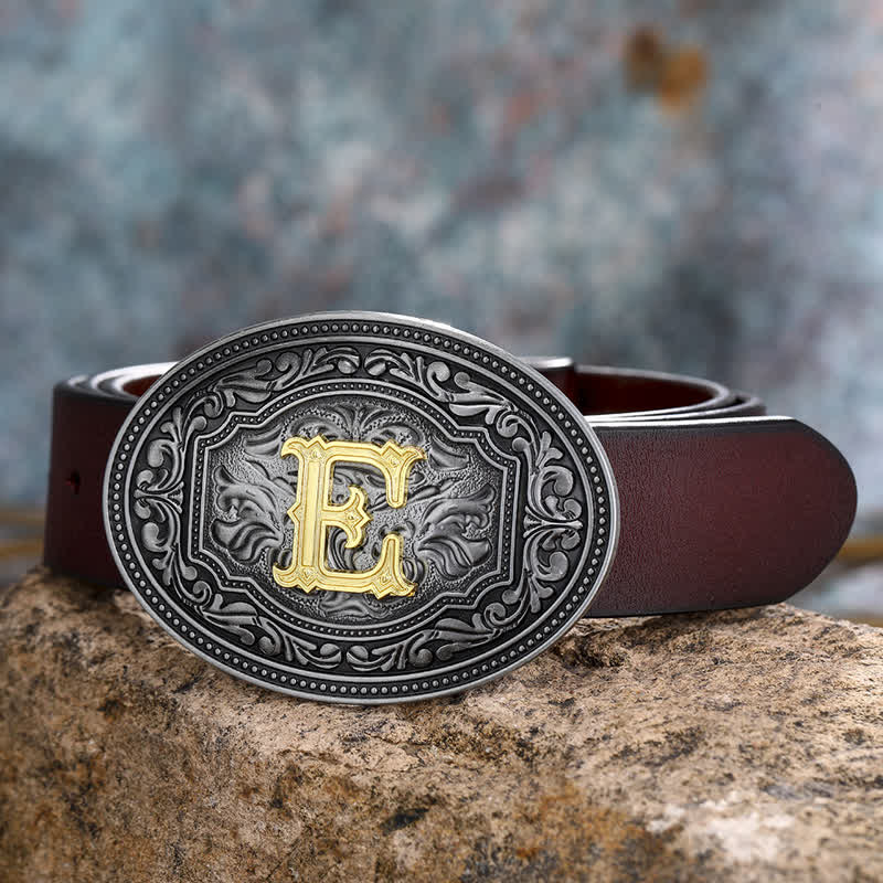 DIY Unisex Hip Hop Initial Letter Embossment Buckle Leather Belt - Image 10