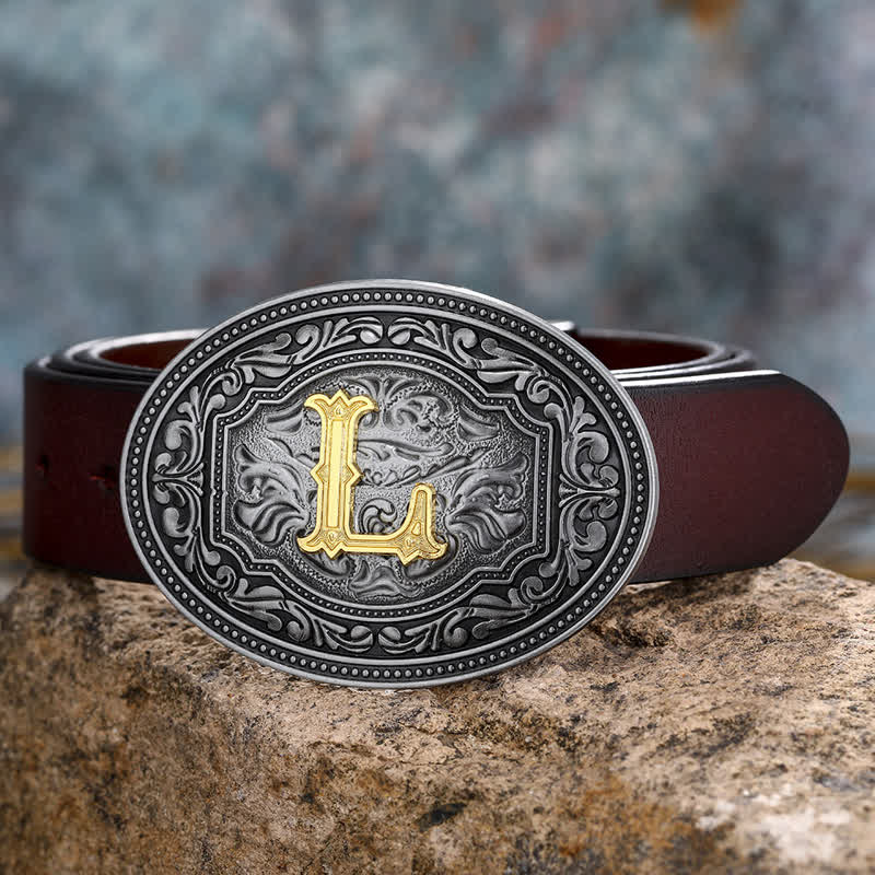 DIY Unisex Hip Hop Initial Letter Embossment Buckle Leather Belt - Image 17