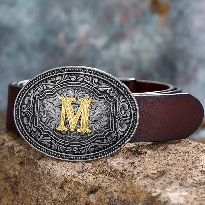 DIY Unisex Hip Hop Initial Letter Embossment Buckle Leather Belt - Image 18