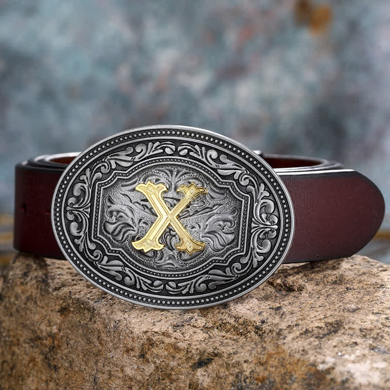 DIY Unisex Hip Hop Initial Letter Embossment Buckle Leather Belt - Image 28