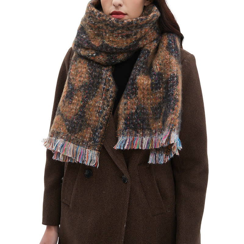 Unisex Pretty Leopard Print Short Fringe Scarf - Image 3
