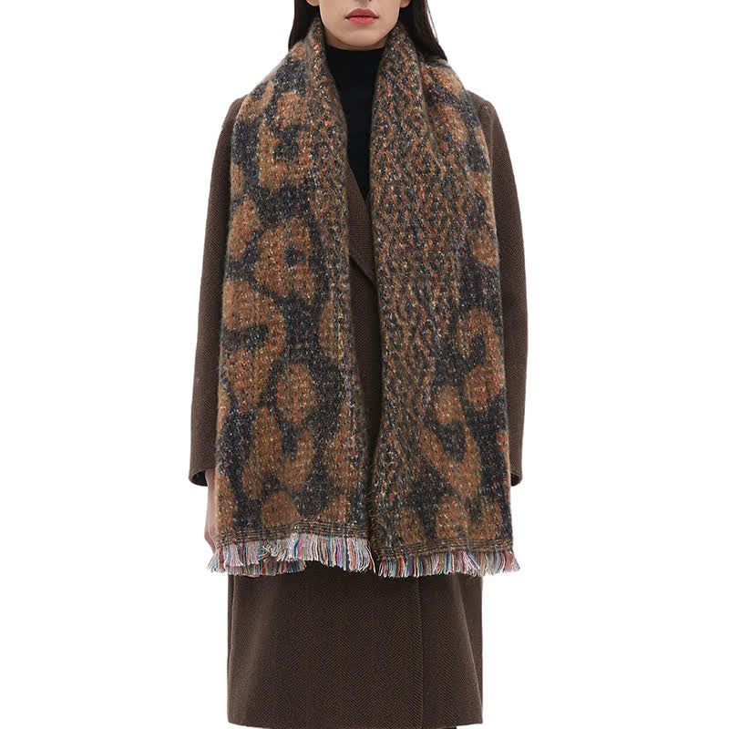 Unisex Pretty Leopard Print Short Fringe Scarf - Image 5