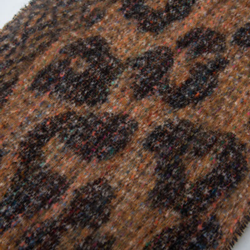 Unisex Pretty Leopard Print Short Fringe Scarf - Image 8