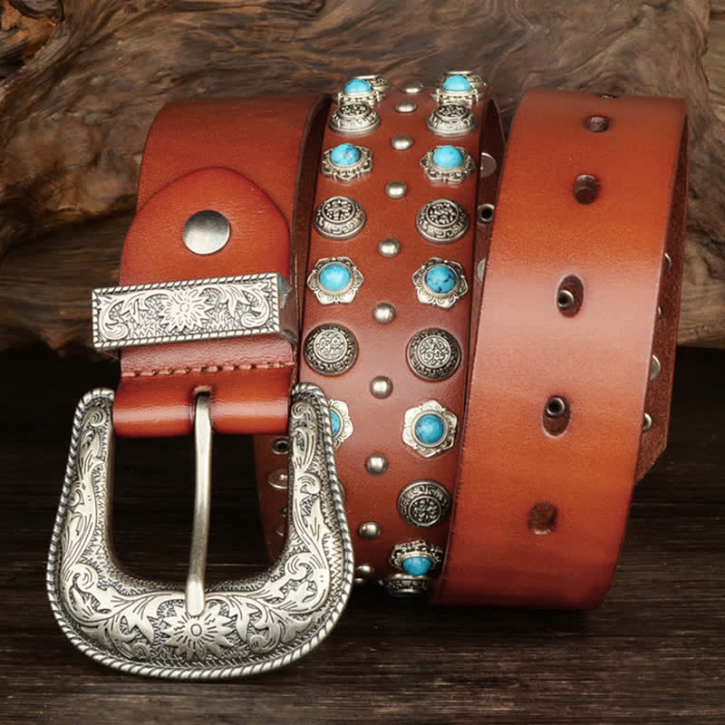 Unisex Luxurious Imitation Turquoise Accents Belt - Image 5