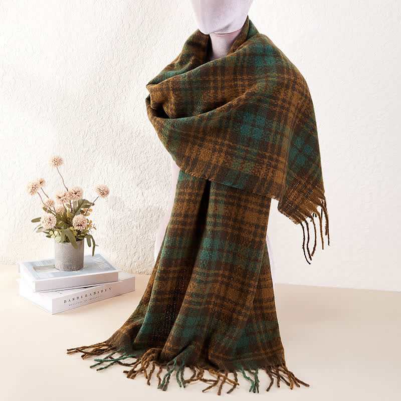 Unisex Luxury British Style Plaid Pattern Tassle Scarf - Image 5