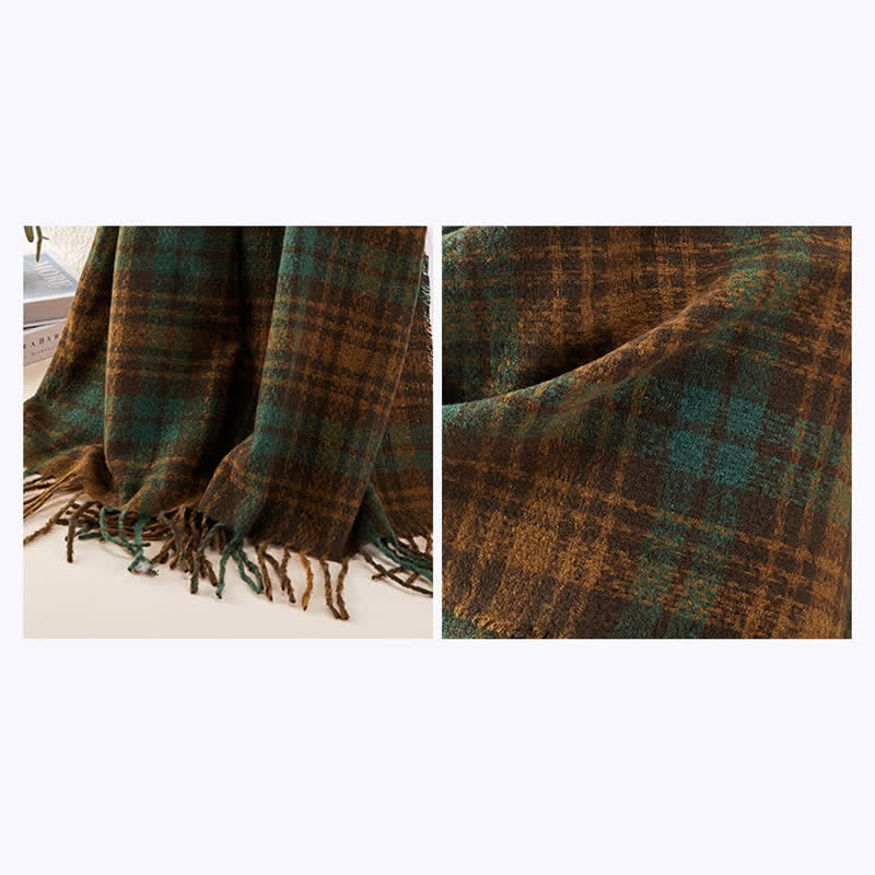 Unisex Luxury British Style Plaid Pattern Tassle Scarf - Image 6