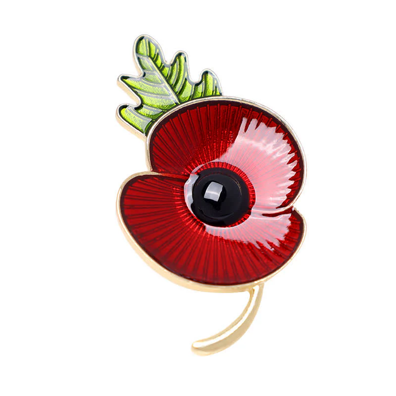 Unisex Memorial Red Poppy Leaf Brooch - Image 3