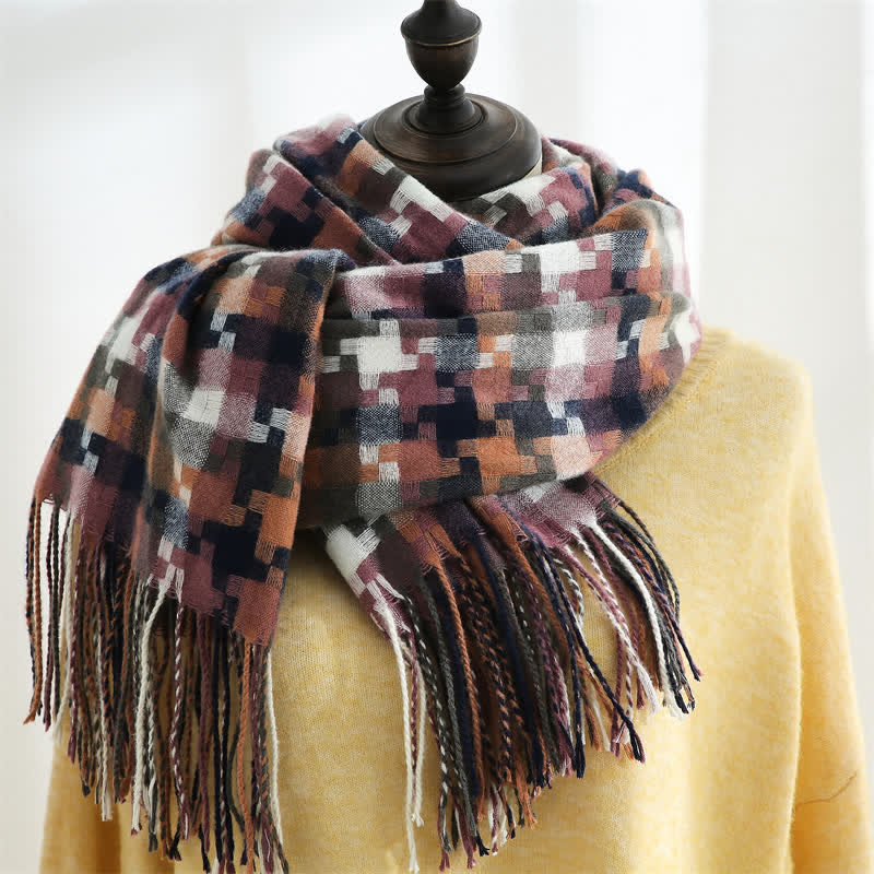Unisex Multicoloured Jigsaw Shaped Fringe Soft Scarf - Image 19