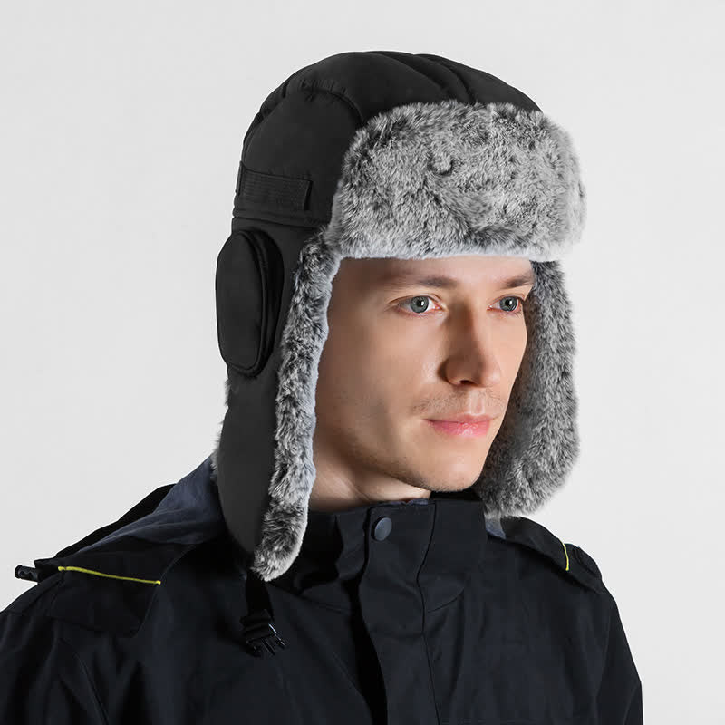 Unisex Outdooor Aviator Cap Faux Fur Trapper Hat Set - Image 2