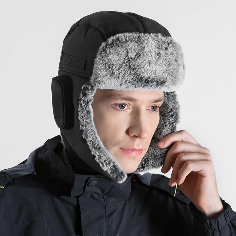 Unisex Outdooor Aviator Cap Faux Fur Trapper Hat Set - Image 3