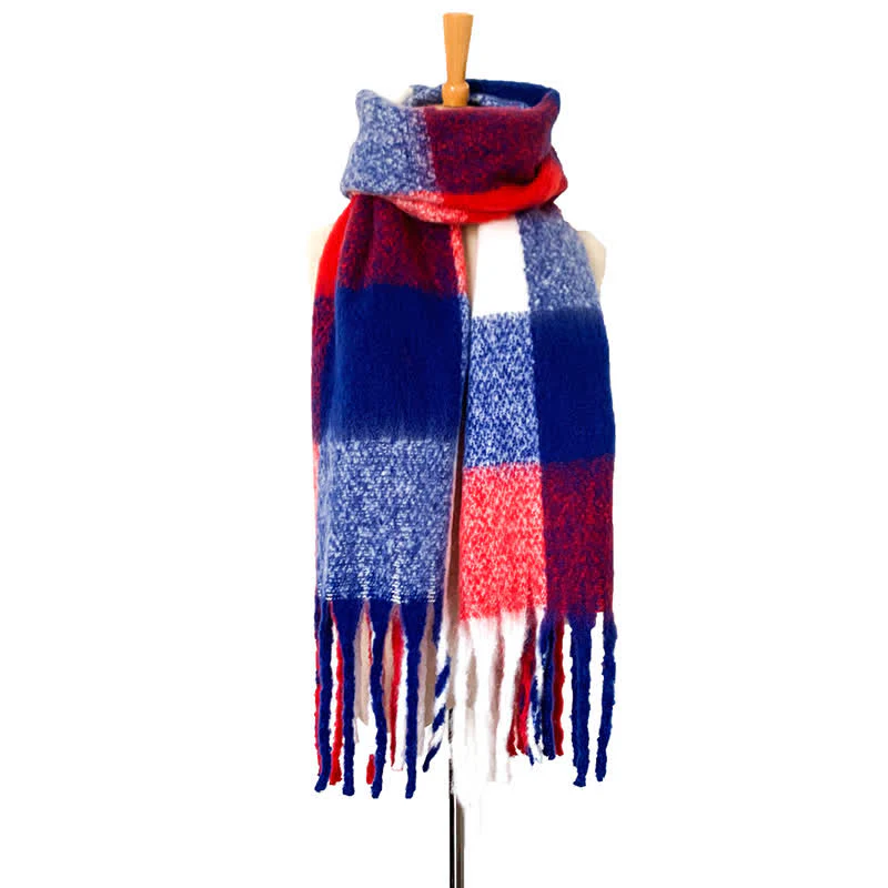 Unisex Oversized Color Block Tassels Roving Scarf - Image 15