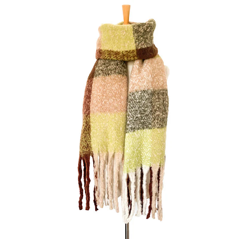 Unisex Oversized Color Block Tassels Roving Scarf - Image 17