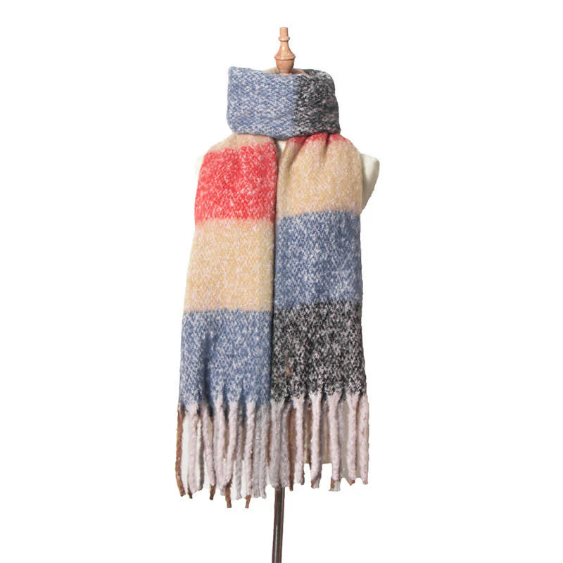 Unisex Oversized Color Block Tassels Roving Scarf - Image 2