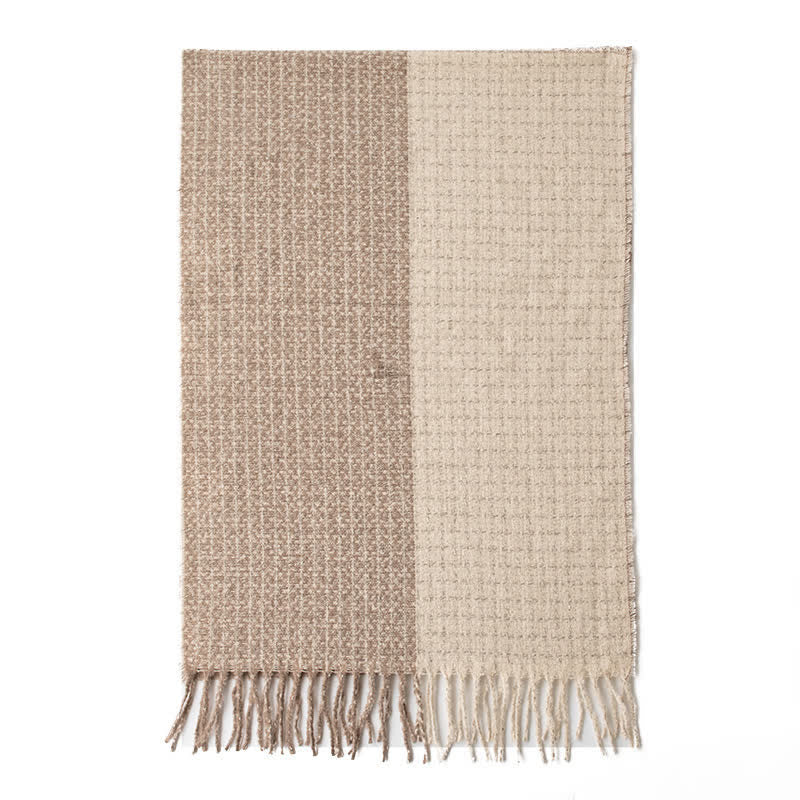 Unisex Plaid Colour Blocking Vintage Tassel Scarf - Image 8