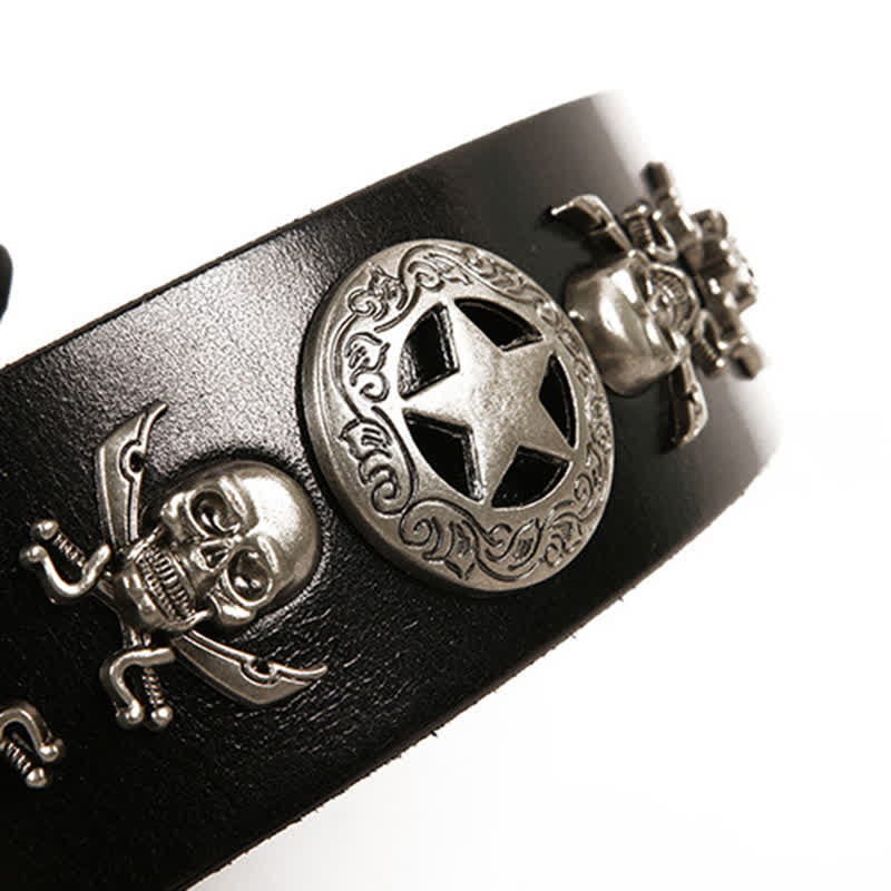 Unisex Punk Style Skull Star Rivets Leather Belt - Image 6