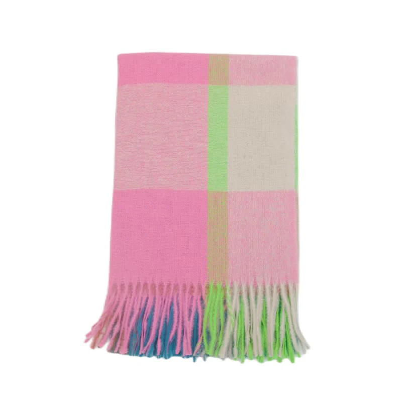 Unisex Rainbow Plaid Thickened Winter Fringe Scarf - Image 6