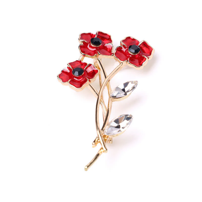 Unisex Red Poppy Bouquet Posy Stem Brooch - Image 4