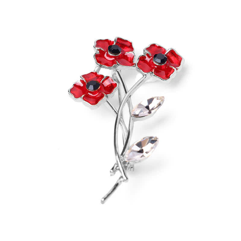 Unisex Red Poppy Bouquet Posy Stem Brooch - Image 8