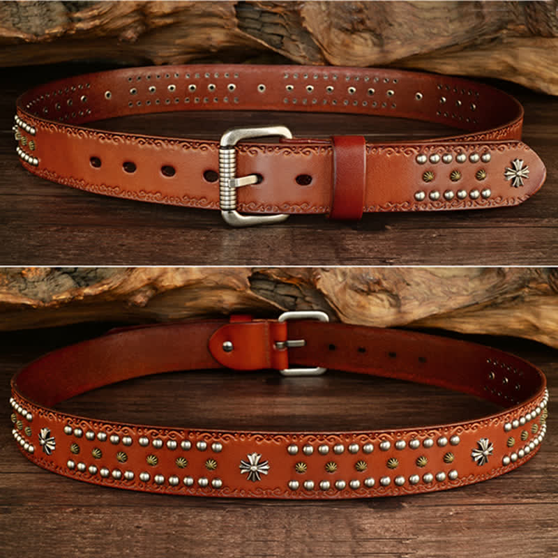 Unisex Rock Style Cross Rivet Studded Decor Belt - Image 5
