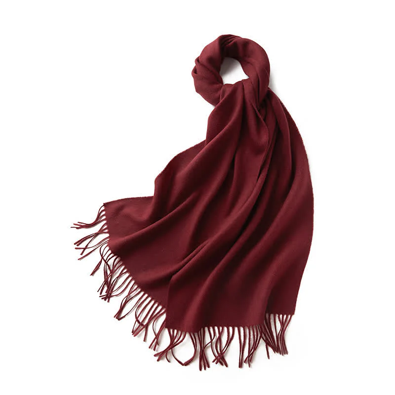 Unisex Simple Solid Color Pure Wool Fringed Scarf - Image 15