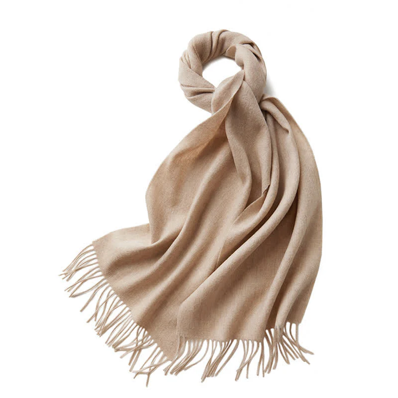 Unisex Simple Solid Color Pure Wool Fringed Scarf - Image 21