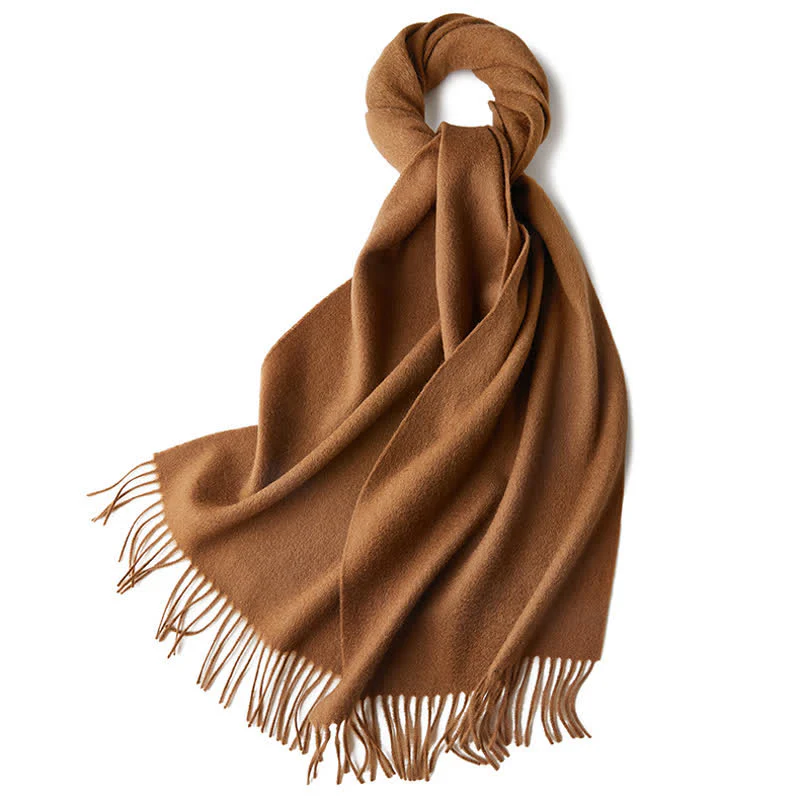 Unisex Simple Solid Color Pure Wool Fringed Scarf - Image 29