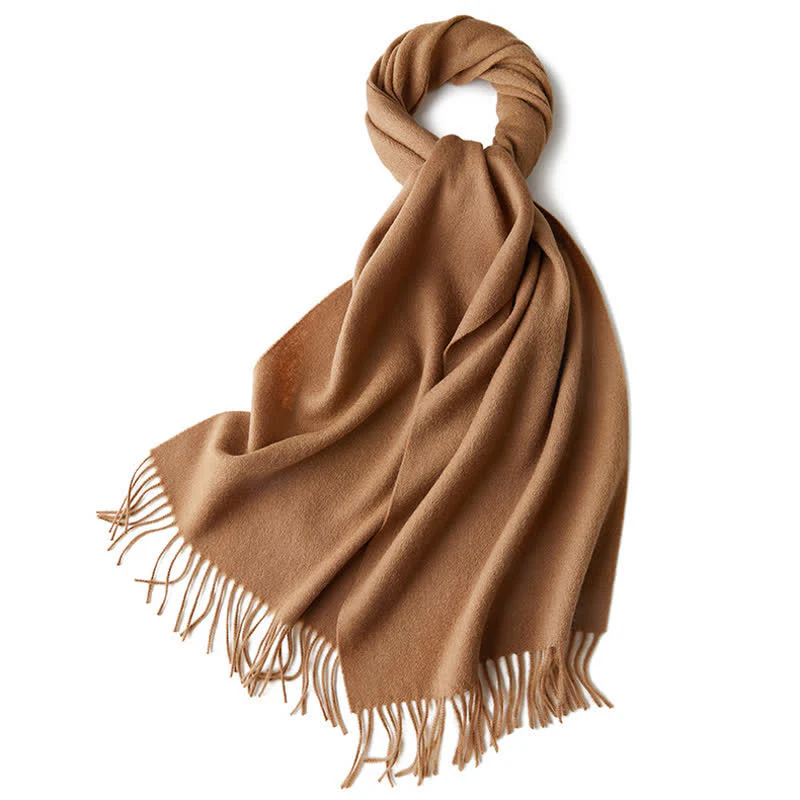 Unisex Simple Solid Color Pure Wool Fringed Scarf - Image 30