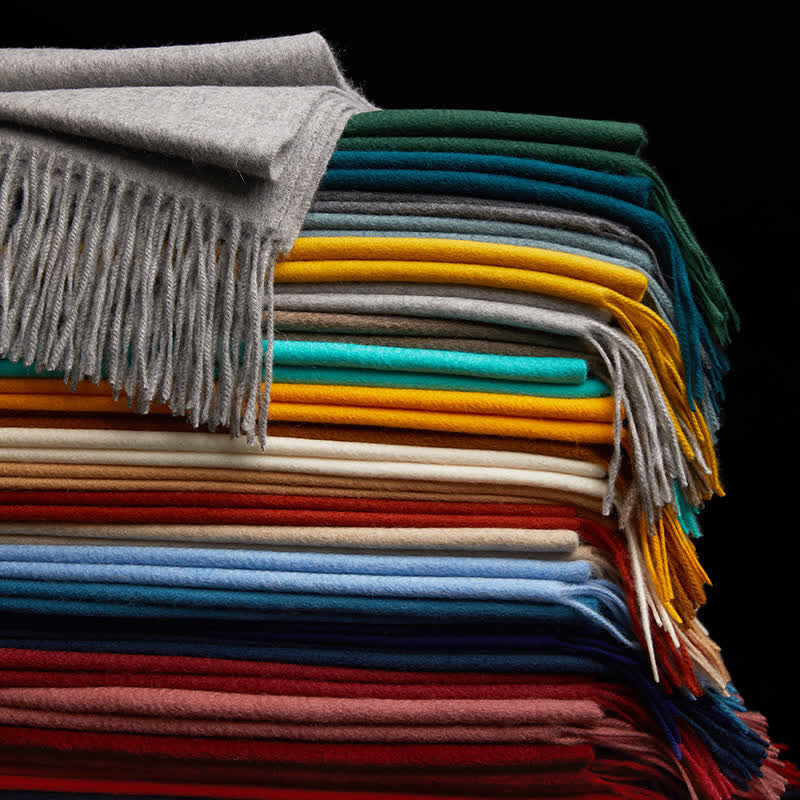 Unisex Simple Solid Color Pure Wool Fringed Scarf - Image 5
