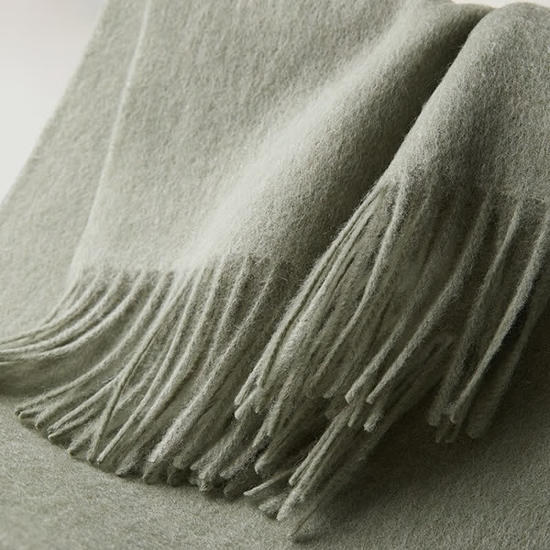 Unisex Simple Solid Color Pure Wool Fringed Scarf - Image 7