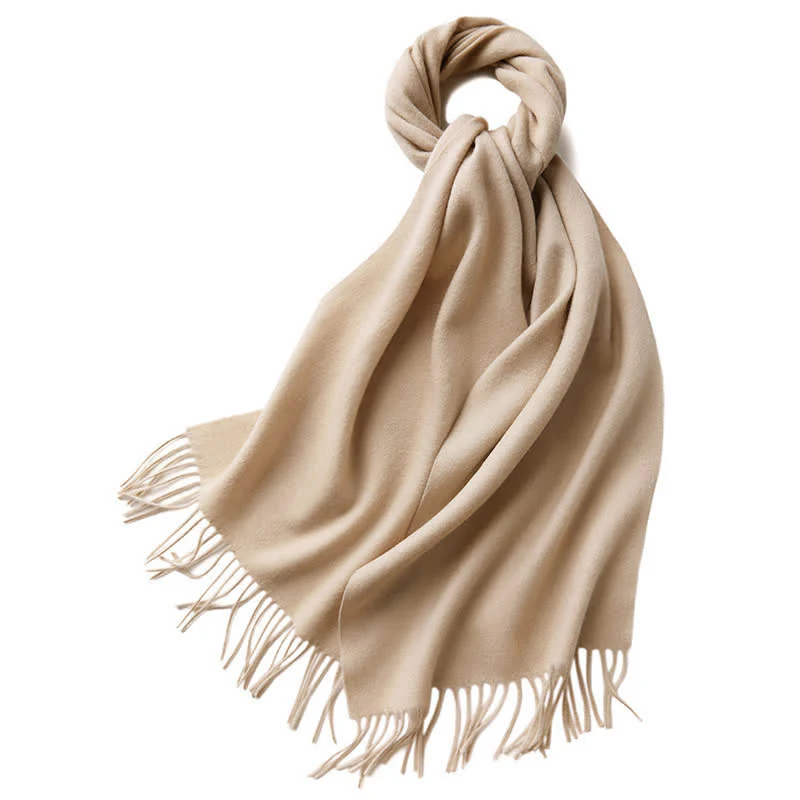 Unisex Simple Solid Color Pure Wool Fringed Scarf - Image 9