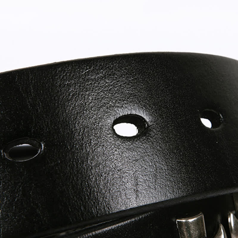 Unisex Skull Head Rivets Cross Studded Leather Belt - Image 13