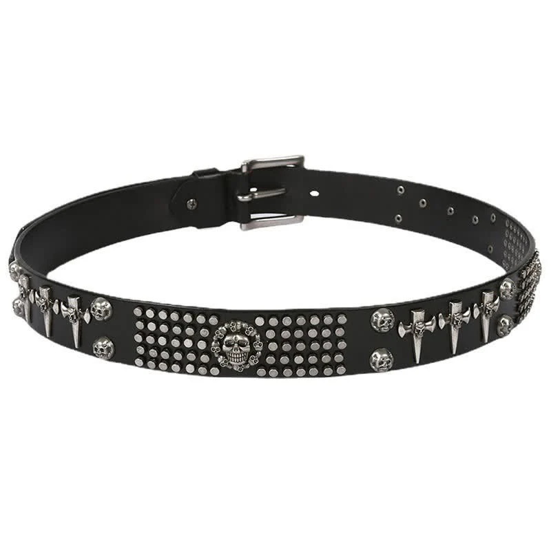 Unisex Skull Head Rivets Cross Studded Leather Belt - Image 5