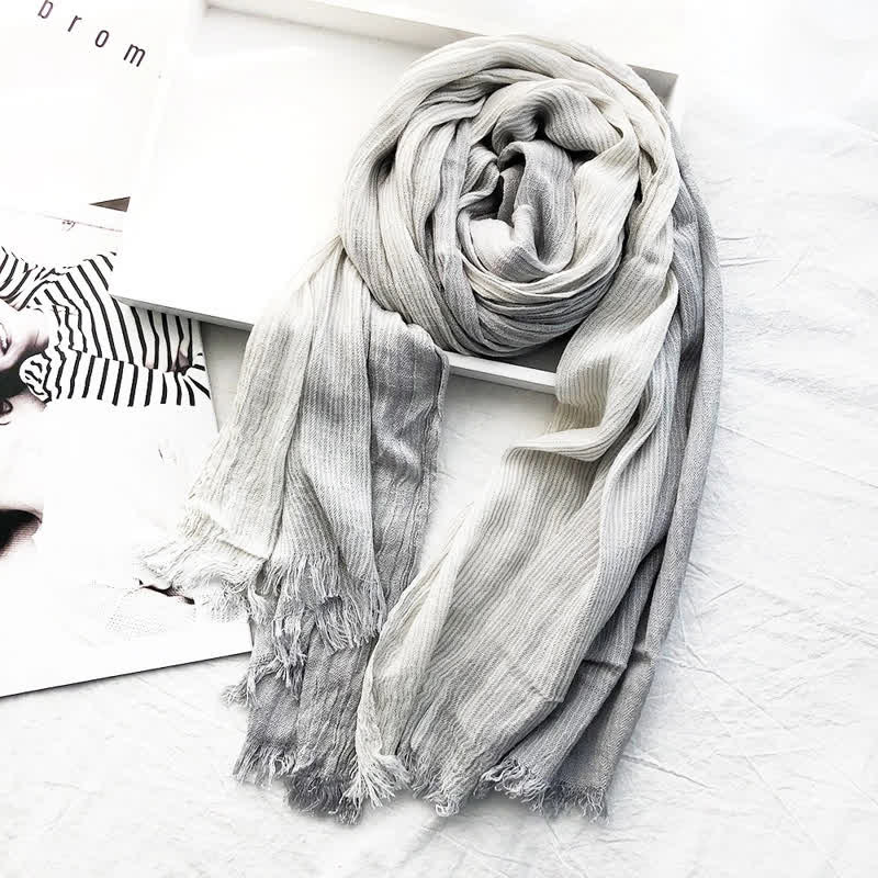 Unisex Striped Cotton Linen Spring Autumn Draped Scarf - Image 15