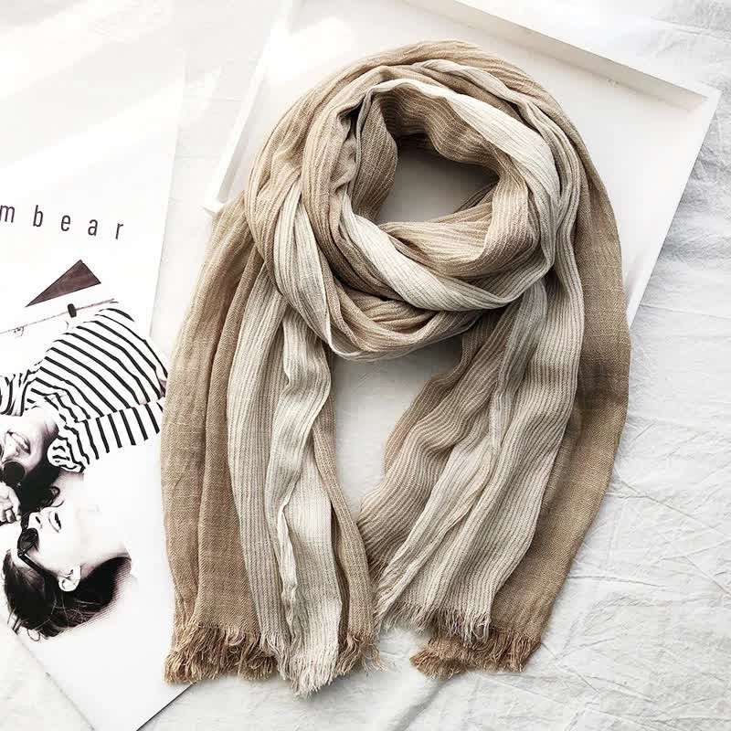 Unisex Striped Cotton Linen Spring Autumn Draped Scarf - Image 21