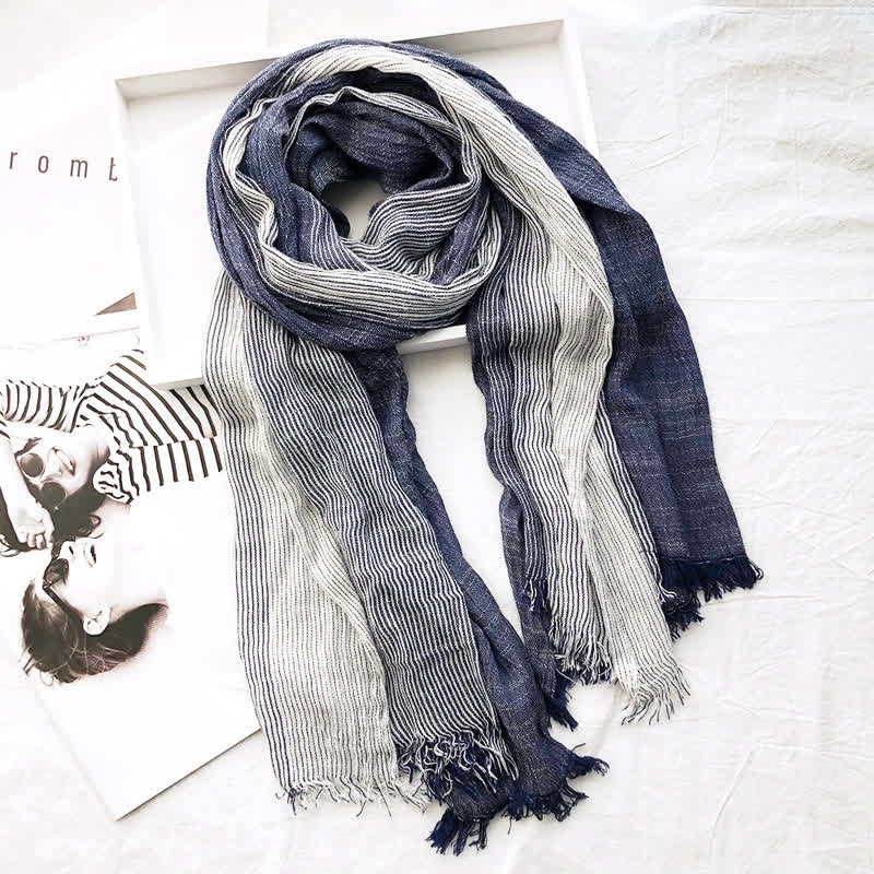 Unisex Striped Cotton Linen Spring Autumn Draped Scarf - Image 5