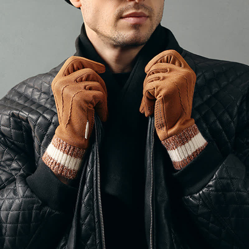 Unisex Suede Fleece Non-slip Flip Split Finger Gloves - Image 5