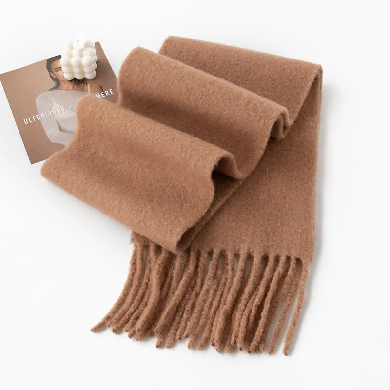 Unisex Thicken Solid Color Fringes Cashmere Scarf - Image 16