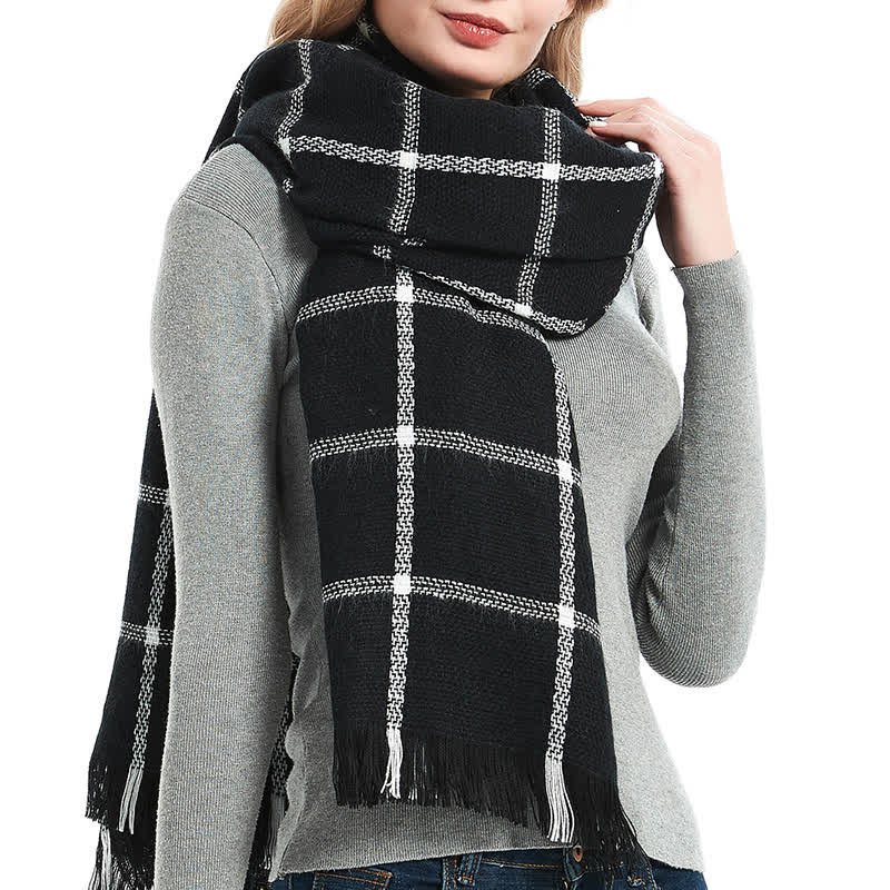 Unisex Transitional Checked Plaid Check Fringe Scarf - Image 2