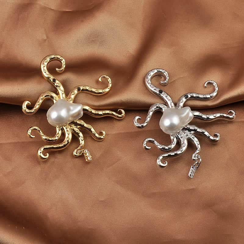 Unisex Tropic Octopus Large Pearl Brooch - Image 3