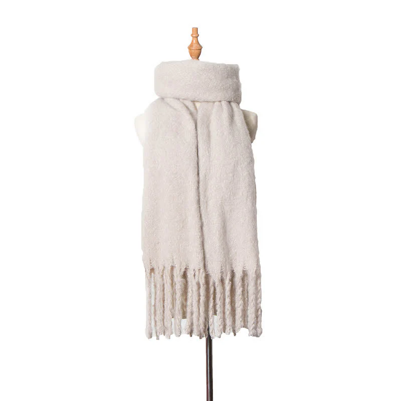 Unisex Warm Pure Color Thickened Tassels Roving Scarf - Image 21